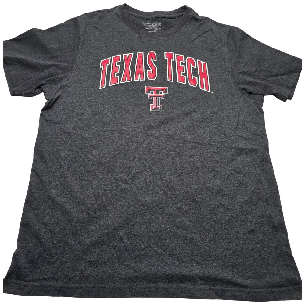 Texas Tech Red Raiders Mens XL T-Shirt Charcoal Gray Double T Logo NCAA Graphic